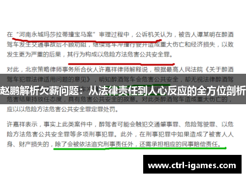 赵鹏解析欠薪问题：从法律责任到人心反应的全方位剖析